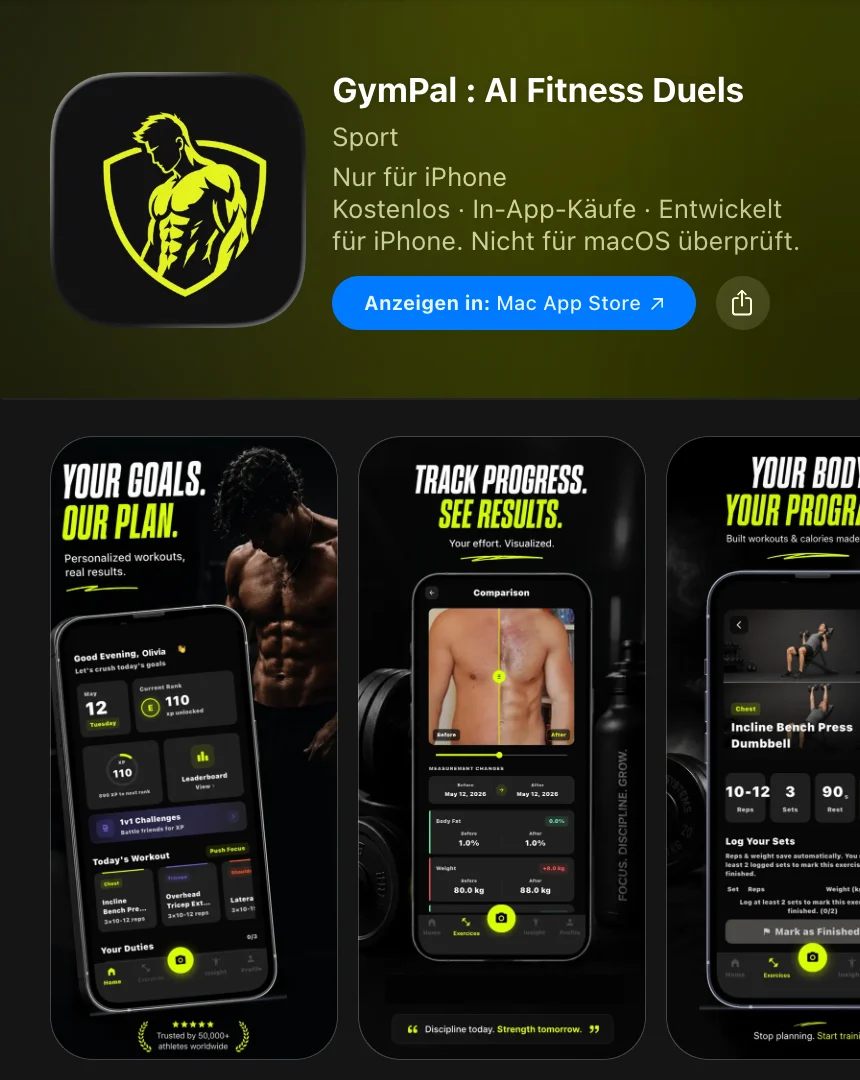 Die App-Store-Seite von GymPal, einer der Apps von VitaApps