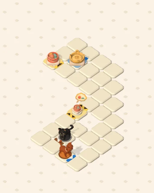 Black Cat garden 8, The Patch in the Neck, as the game gives it to you — the stones and the cats before any route is drawn